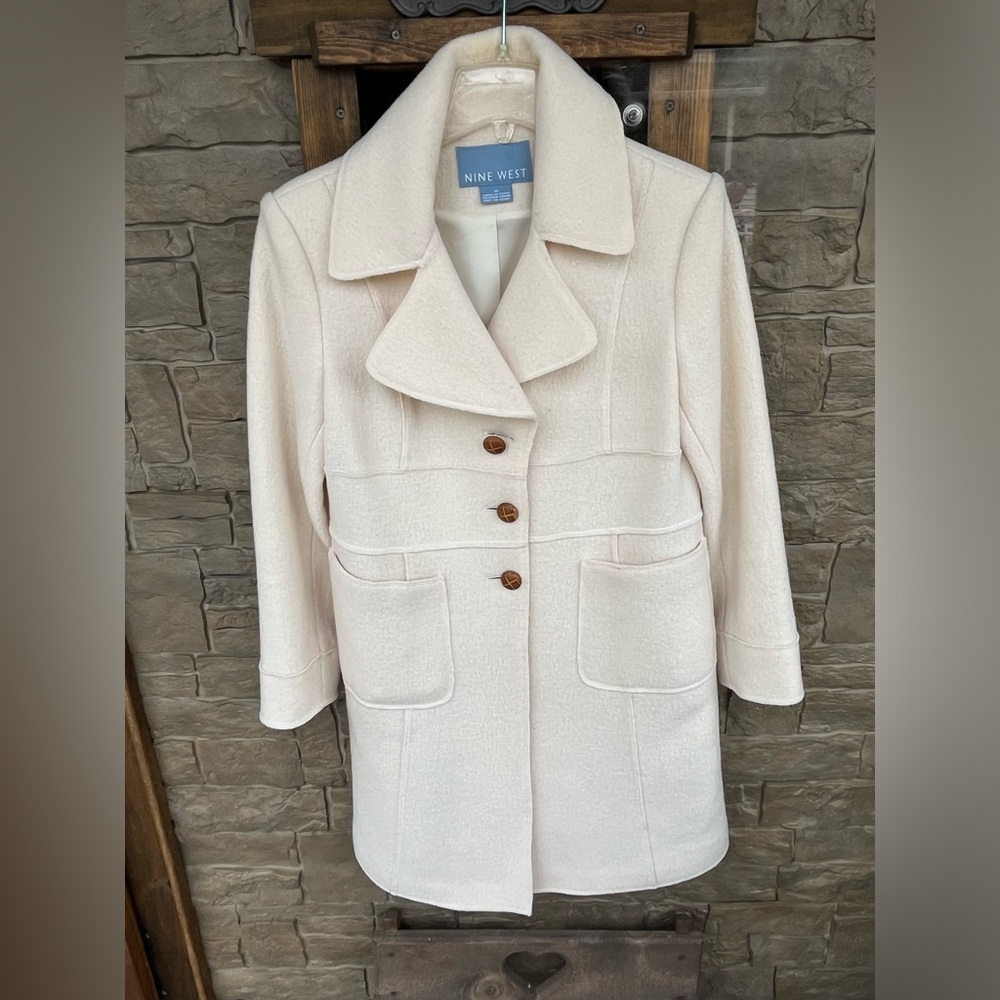 Nine West Cream Coat with Brown Buttons